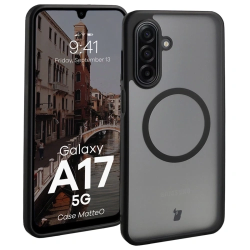 Etui z pierścieniem magnetycznym Bizon Case MatteO do Samsung Galaxy A17 5G przydymione-czarne