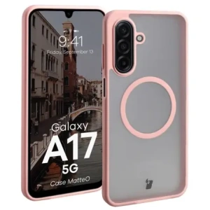 Etui z pierścieniem magnetycznym Bizon Case MatteO do Samsung Galaxy A17 5G przydymione-jasnoróżowe