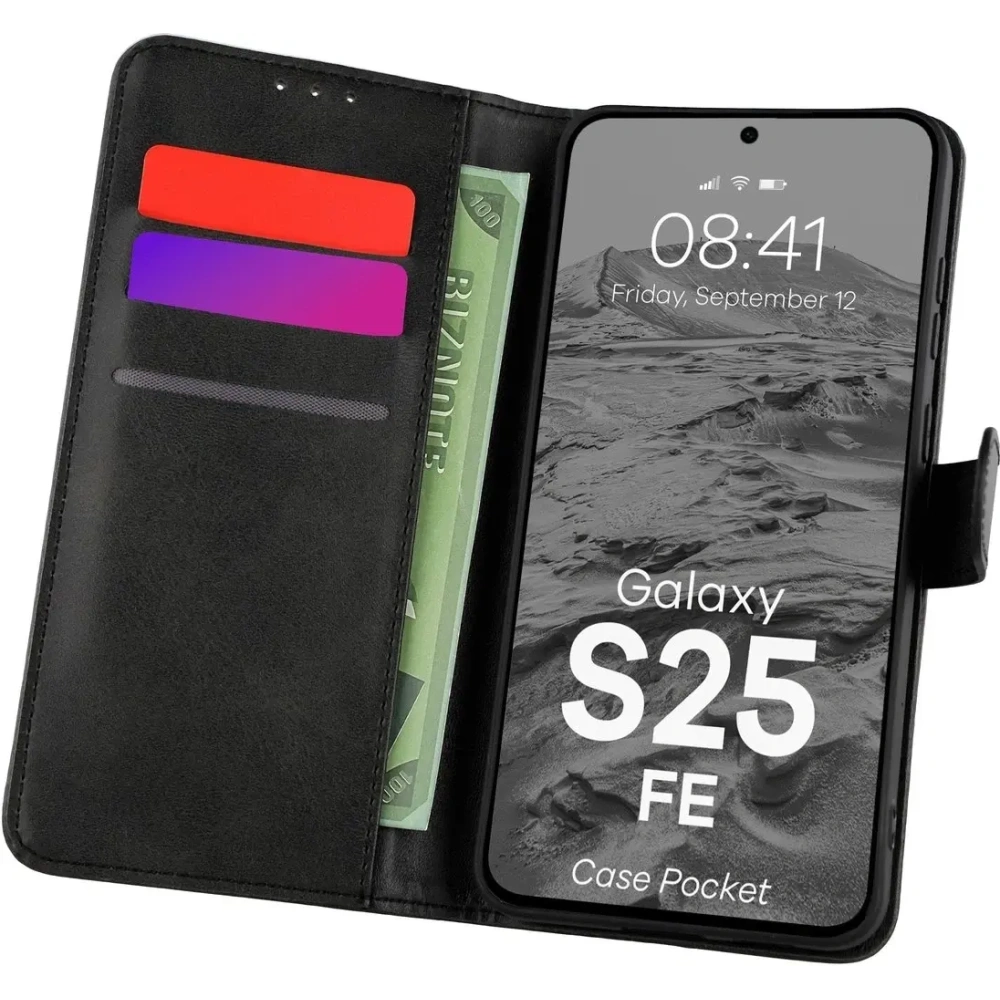 Etui z klapką Bizon Case Pocket do Samsung Galaxy S25 FE czarne
