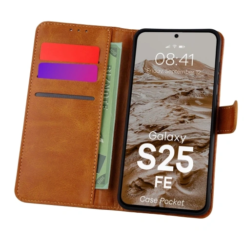 Etui z klapką Bizon Case Pocket do Samsung Galaxy S25 FE brązowe