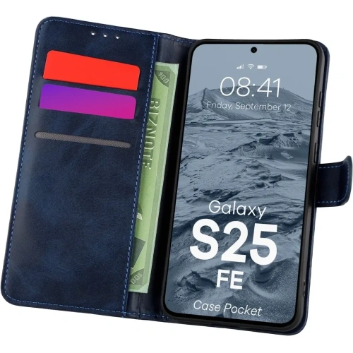 Etui z klapką Bizon Case Pocket do Samsung Galaxy S25 FE granatowe