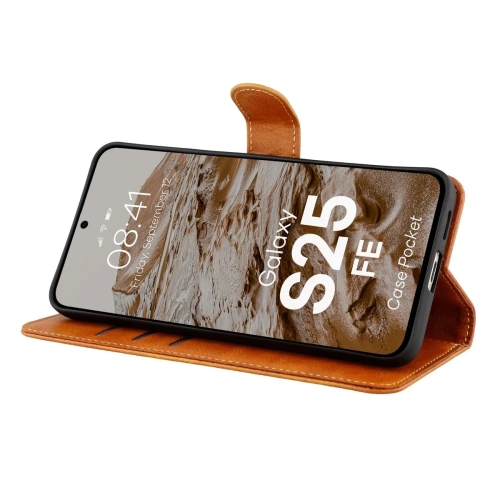 Etui z klapką Bizon Case Pocket do Samsung Galaxy S25 FE brązowe