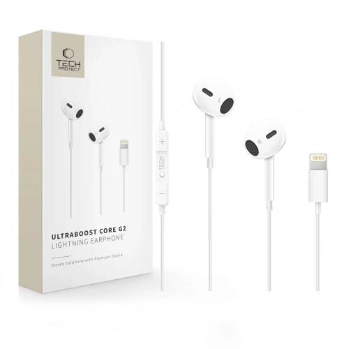 Słuchawki douszne Tech-Protect Ultraboost Lightning Earphone Core G2 White