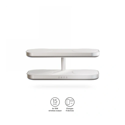 Ładowarka bezprzewodowa ZENS Quattro Wireless Charger Pro 4 Qi2 do czterech urządzeń (4x15W) kompatybilna z MagSafe (whi
