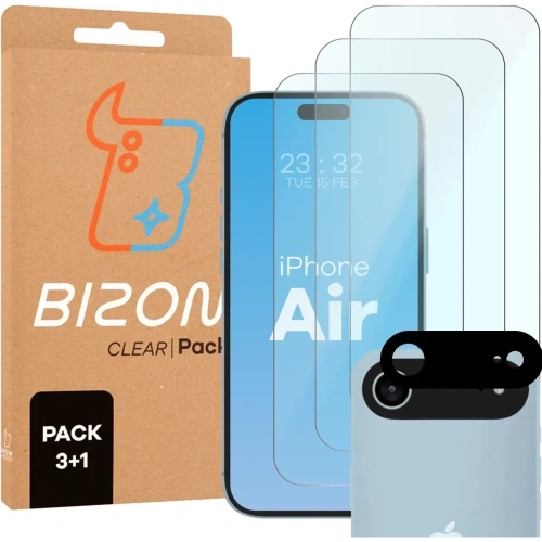 3x Szkło hartowane + szybka na aparat Bizon Glass Clear Pack do Apple iPhone Air