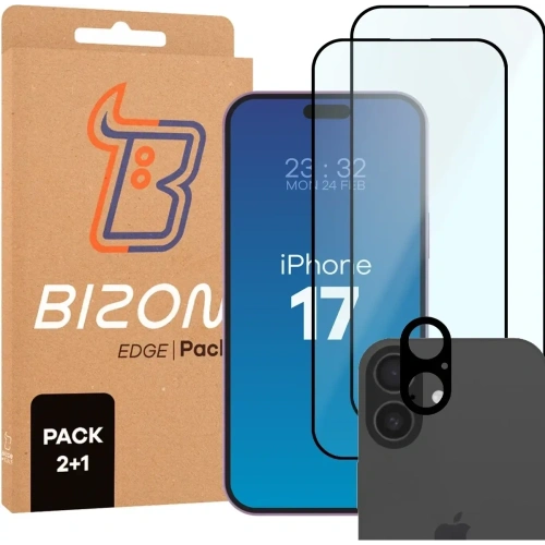 2x Szkło + szybka na aparat Bizon Edge Pack do Apple iPhone 17