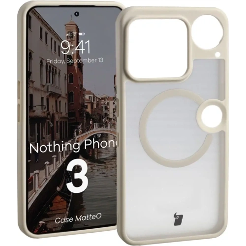Etui z pierścieniem magnetycznym Bizon Case MatteO do Nothing Phone (3) przydymione-beżowe