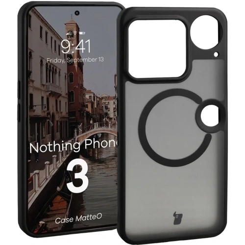 Etui z pierścieniem magnetycznym Bizon Case MatteO do Nothing Phone (3) przydymione-czarne