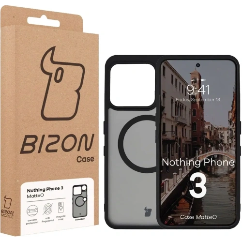 Etui z pierścieniem magnetycznym Bizon Case MatteO do Nothing Phone (3) przydymione-czarne