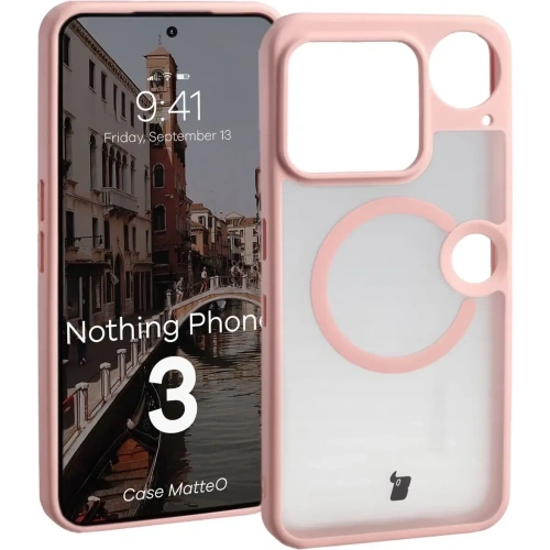 Etui z pierścieniem magnetycznym Bizon Case MatteO do Nothing Phone (3) przydymione-jasnoróżowe