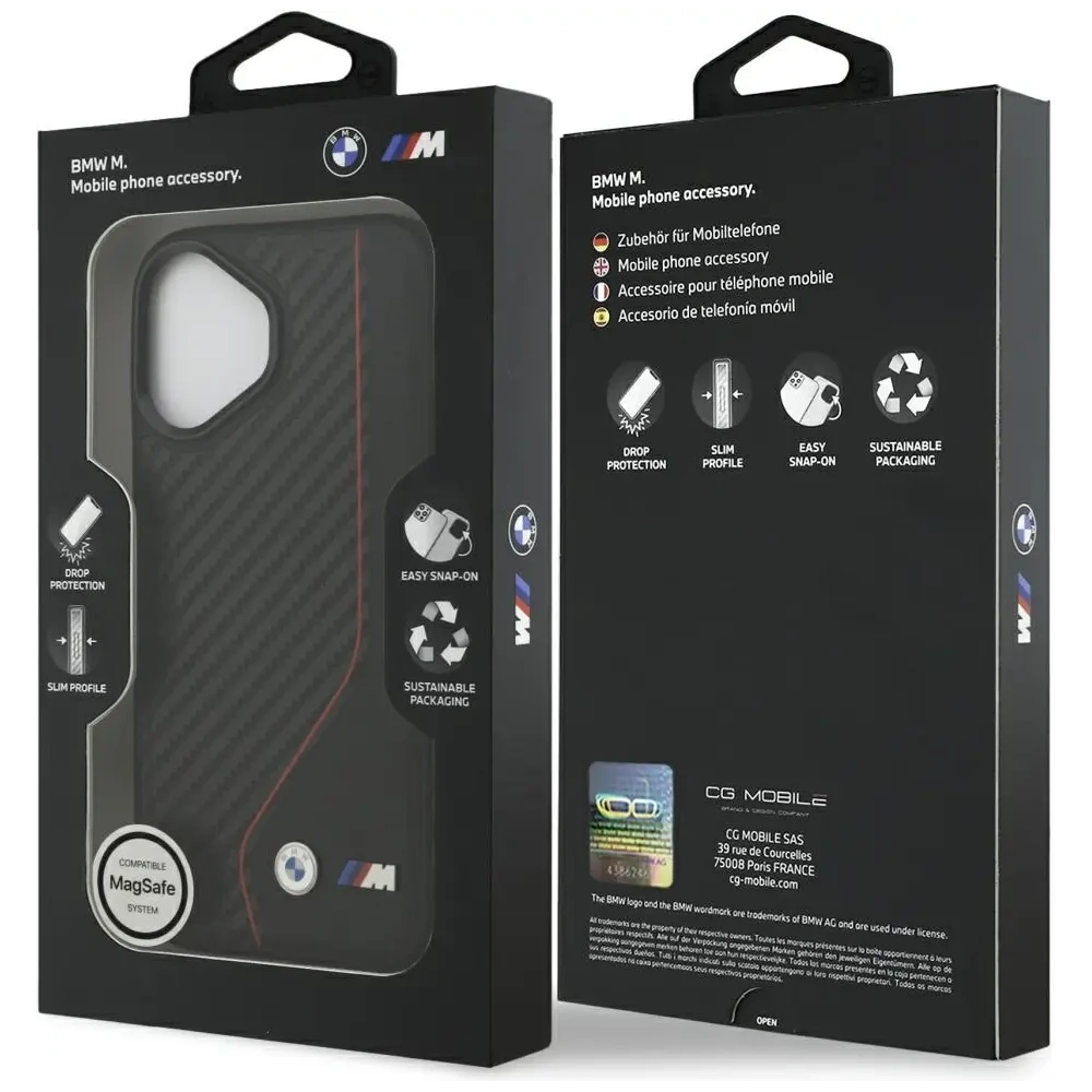 Etui BMW M Carbon Line & Logo MagSafe do Apple iPhone 17 czerwony