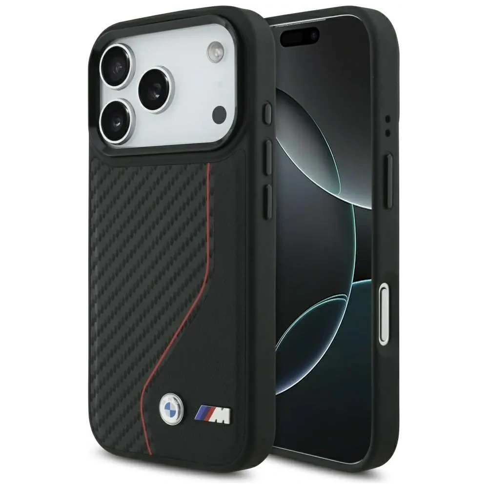 Etui BMW M Carbon Line & Logo MagSafe do Apple iPhone 17 Pro czerwony