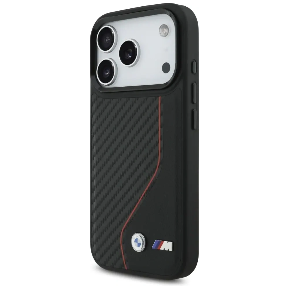 Etui BMW M Carbon Line & Logo MagSafe do Apple iPhone 17 Pro czerwony