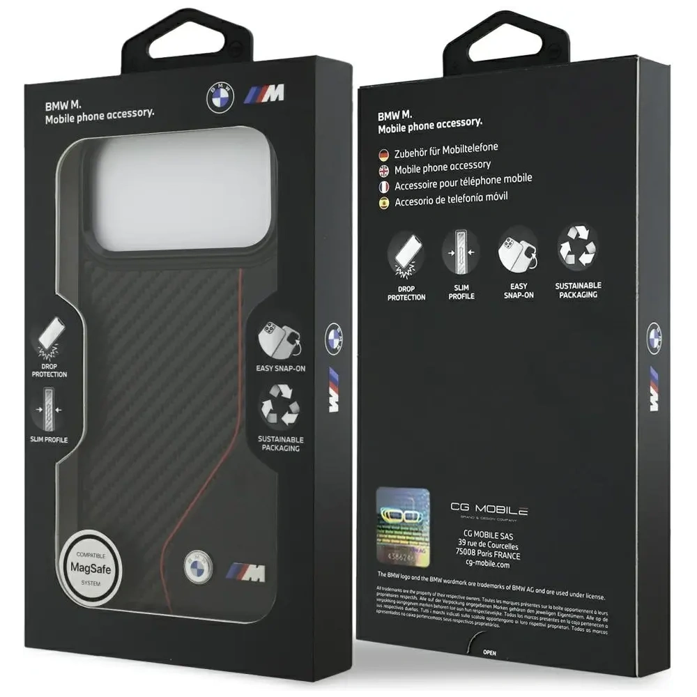 Etui BMW M Carbon Line & Logo MagSafe do Apple iPhone 17 Pro Max czerwony