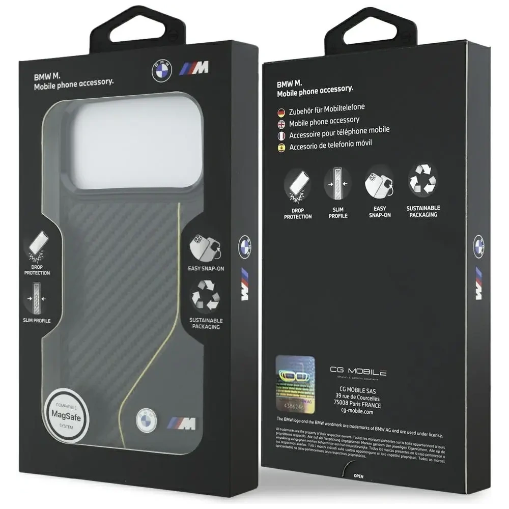 Etui BMW M Carbon Line & Logo MagSafe do Apple iPhone 17 Pro Max żółty