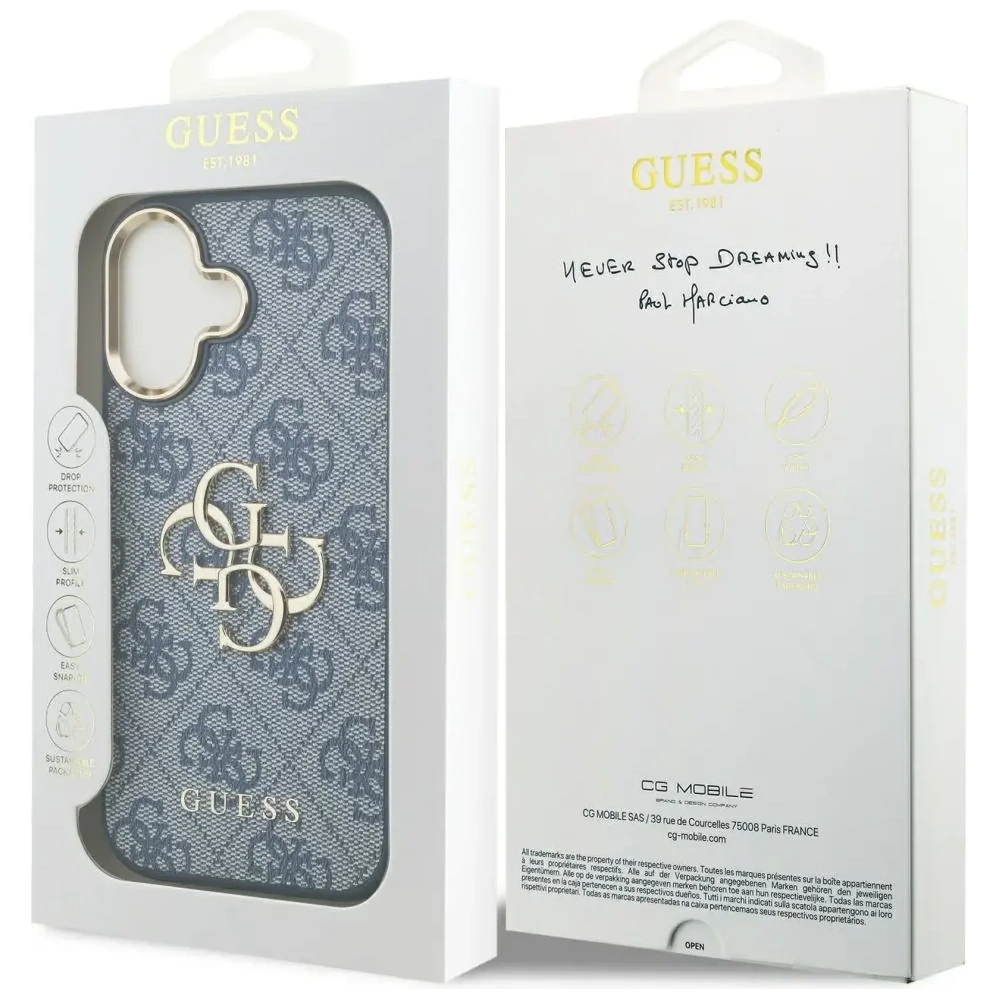Etui Guess 4G Big 4G Classic Logo do Apple iPhone 17 niebieski złoty