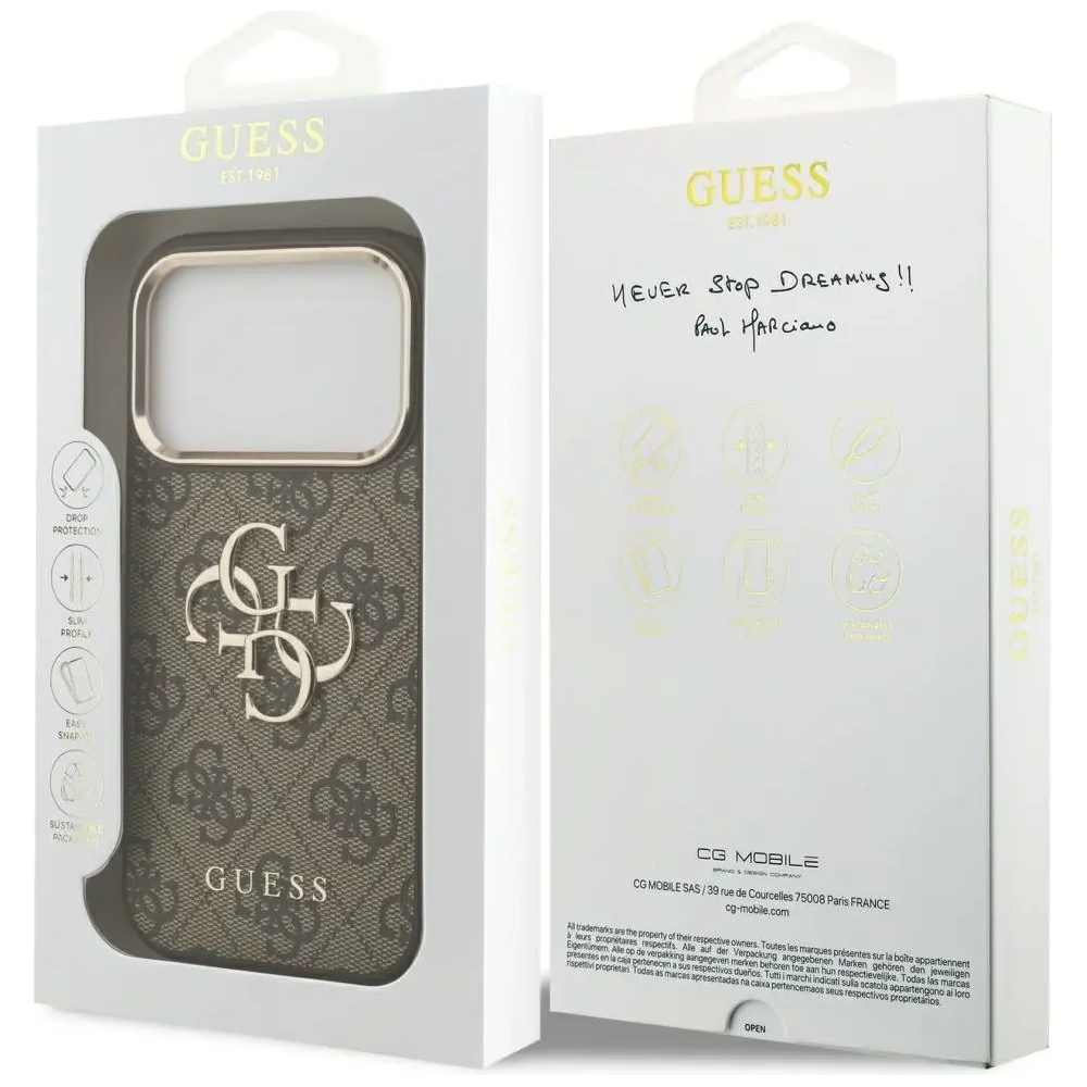 Etui Guess 4G Big 4G Classic Logo do Apple iPhone 17 Pro Max brązowy złoty