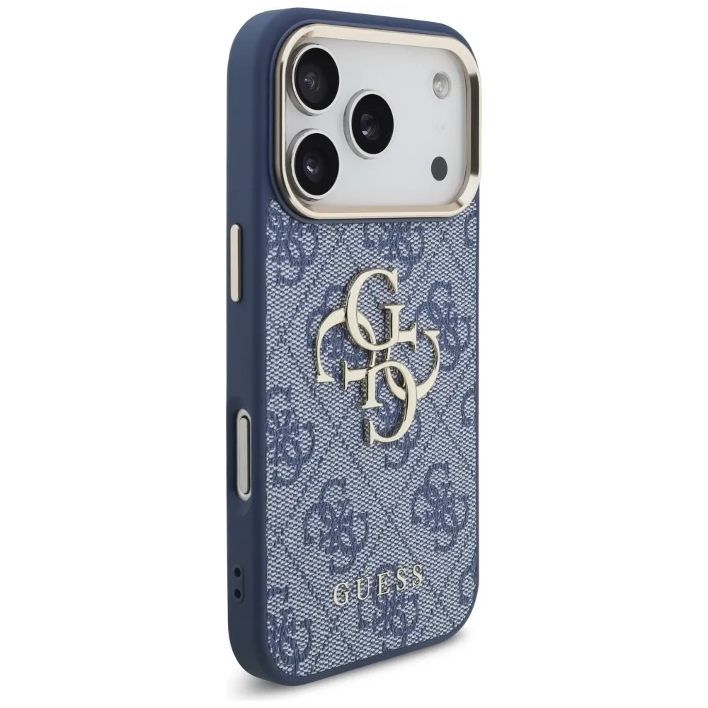 Etui Guess 4G Big 4G Classic Logo do Apple iPhone 17 Pro niebieski złoty
