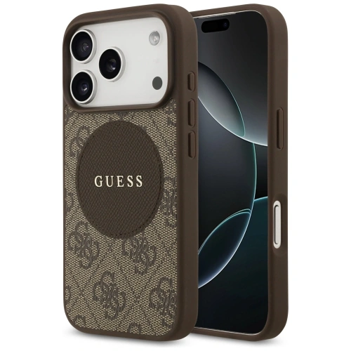 Etui Guess 4G Circle Classic Logo MagSafe do Apple iPhone 17 Pro brązowy