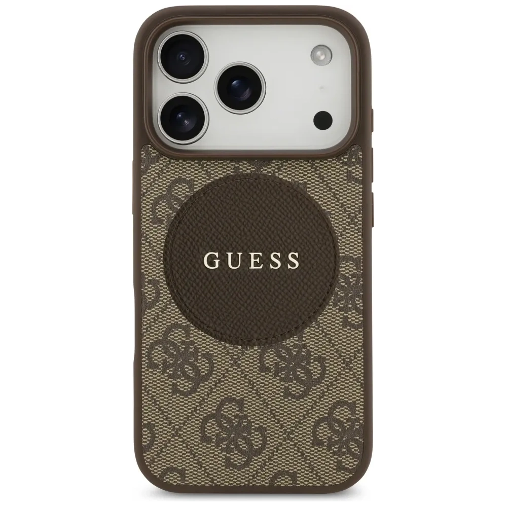 Etui Guess 4G Circle Classic Logo MagSafe do Apple iPhone 17 Pro brązowy