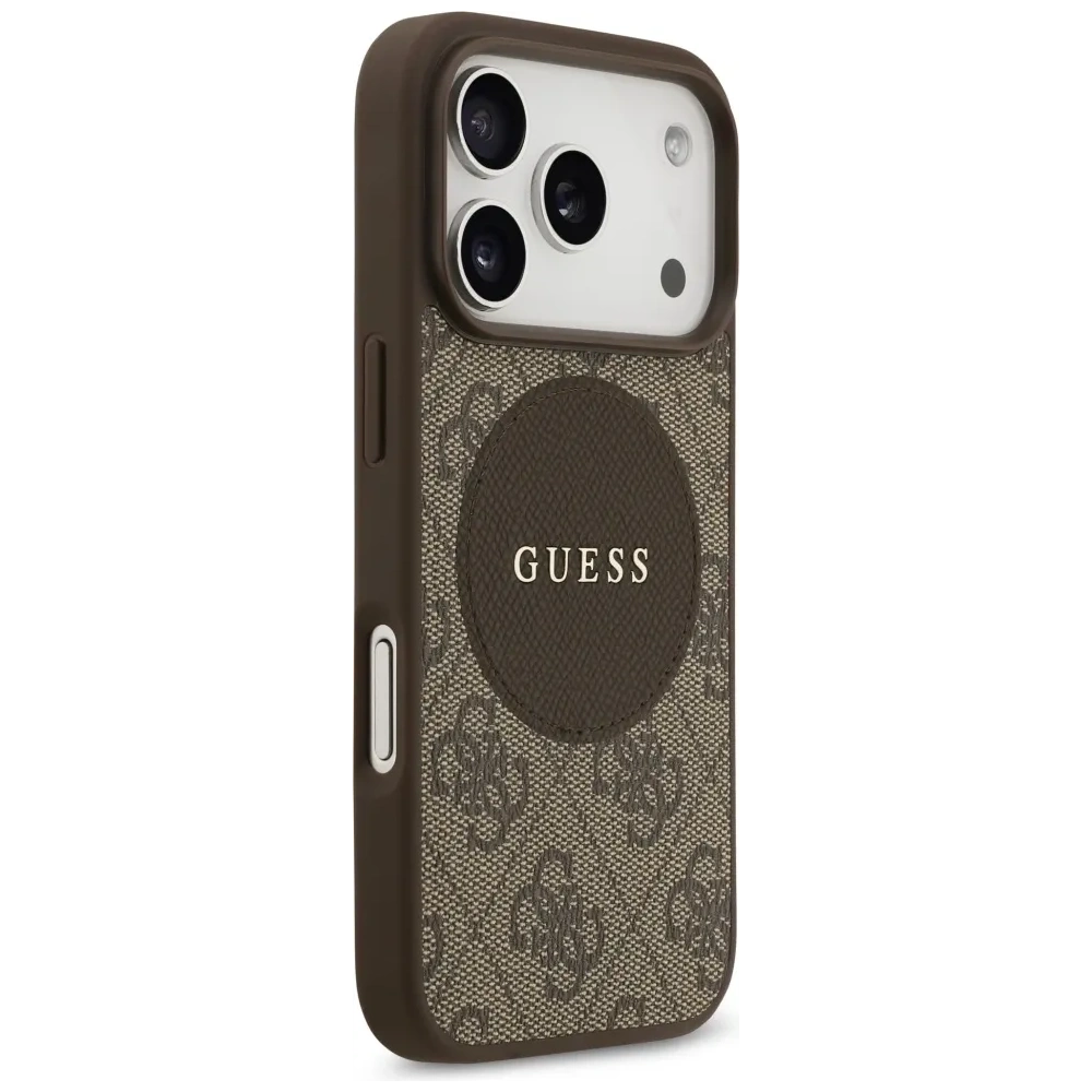 Etui Guess 4G Circle Classic Logo MagSafe do Apple iPhone 17 Pro brązowy