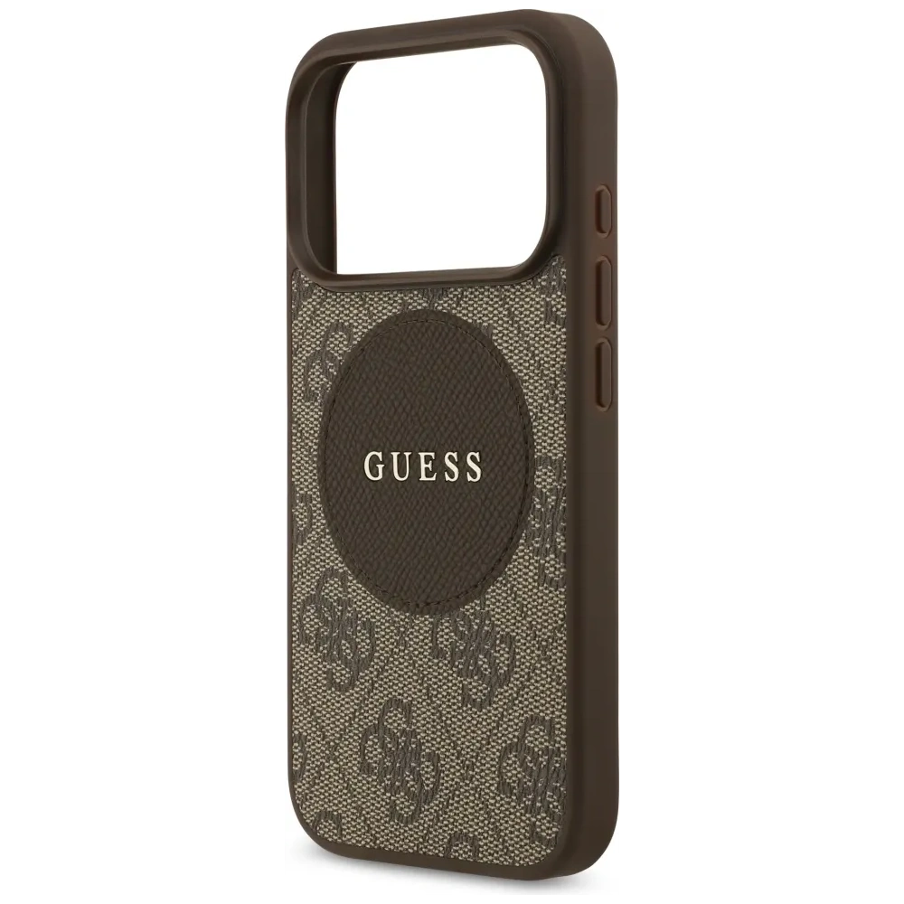 Etui Guess 4G Circle Classic Logo MagSafe do Apple iPhone 17 Pro brązowy