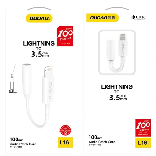 Adapter audio DUDAO L16i przejściówka Lightning / mini jack 3.5mm biały