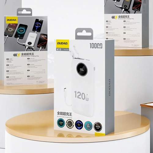 Powerbank DUDAO K13 10000mAh z wbudowanym kablem biały