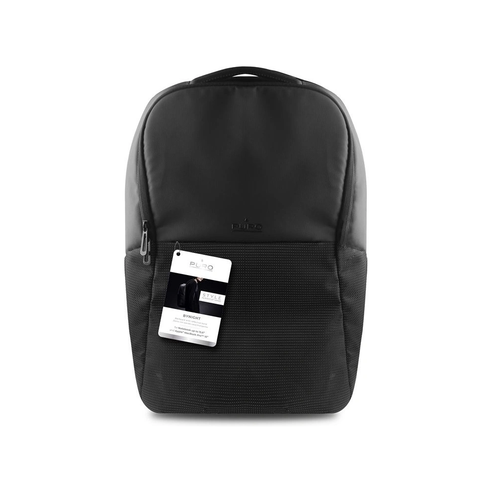 Hurtownia GSM - Odblaskowy plecak PURO Bynight z zewnętrzym portem USB MacBook Pro 15 / Notebook 15.6 (czarny) - PUR072BLK - {ean13} - Hurt