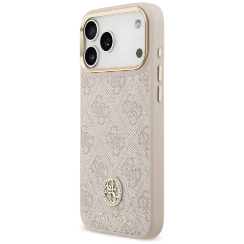 Etui Guess 4G Strass Logo & Big Strap Metal Buttons MagSafe do Apple iPhone 17 Pro Max różowy