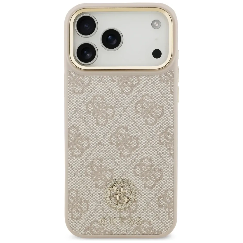 Etui Guess 4G Strass Logo & Big Strap Metal Buttons MagSafe do Apple iPhone 17 Pro Max różowy