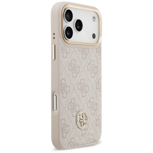 Etui Guess 4G Strass Logo & Big Strap Metal Buttons MagSafe do Apple iPhone 17 Pro Max różowy