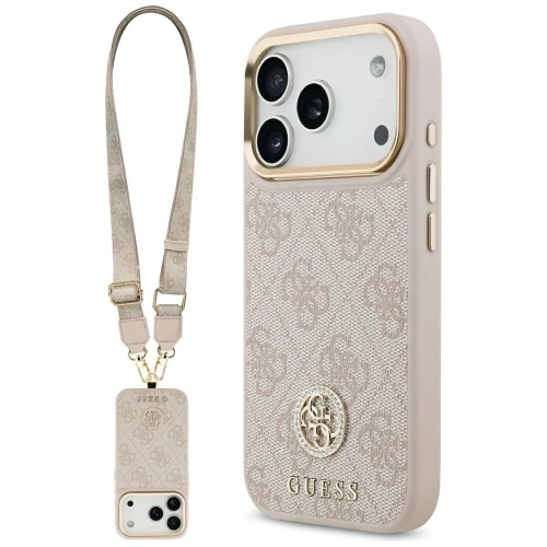 Etui Guess 4G Strass Logo & Big Strap Metal Buttons MagSafe do Apple iPhone 17 Pro różowy