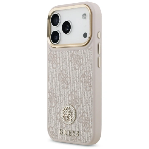 Etui Guess 4G Strass Logo & Big Strap Metal Buttons MagSafe do Apple iPhone 17 Pro różowy