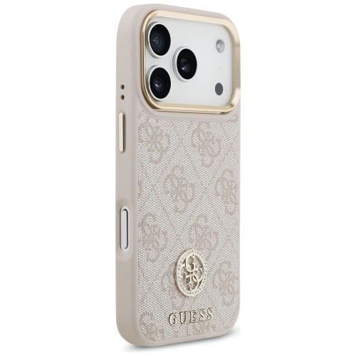 Etui Guess 4G Strass Logo & Big Strap Metal Buttons MagSafe do Apple iPhone 17 Pro różowy