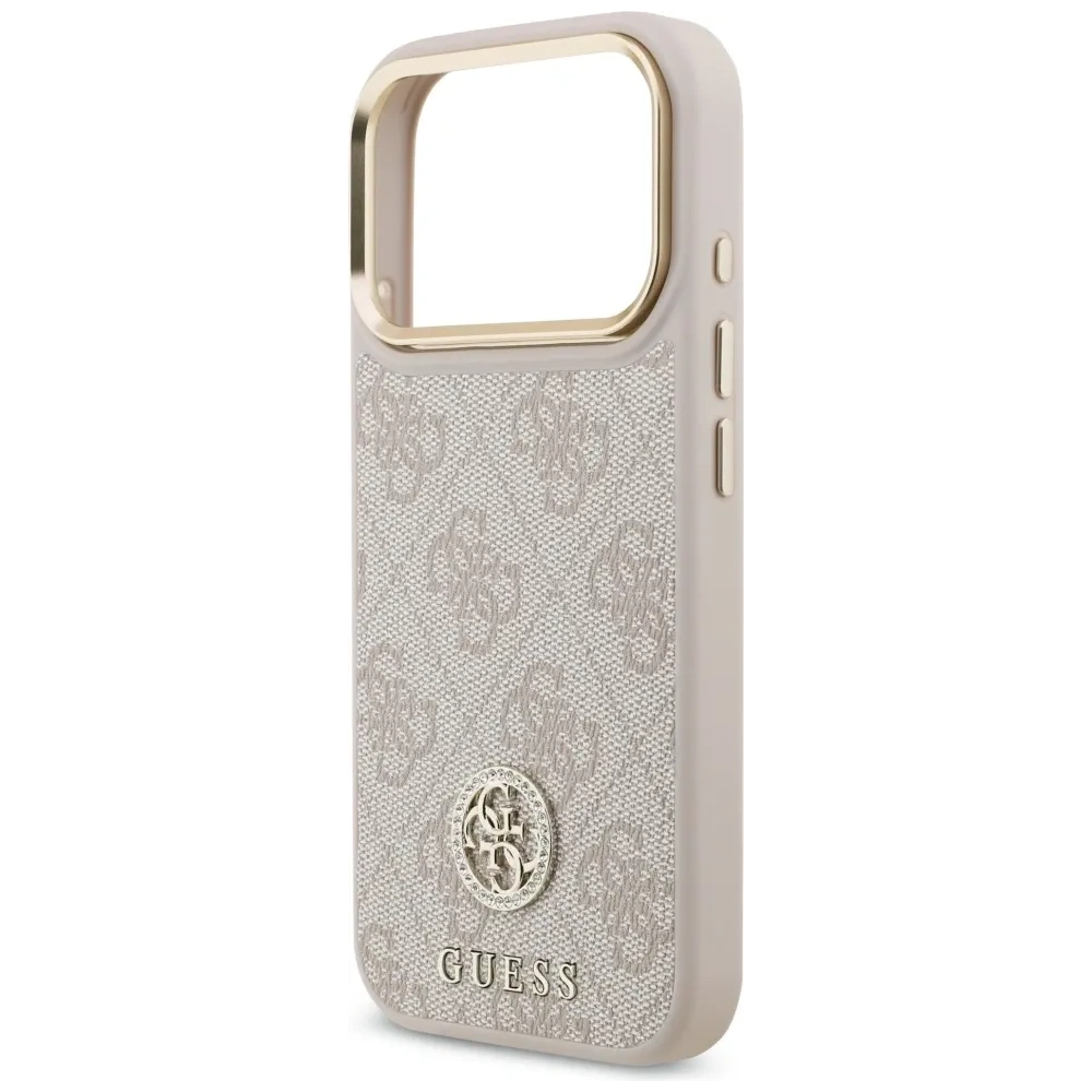 Etui Guess 4G Strass Logo & Big Strap Metal Buttons MagSafe do Apple iPhone 17 Pro różowy