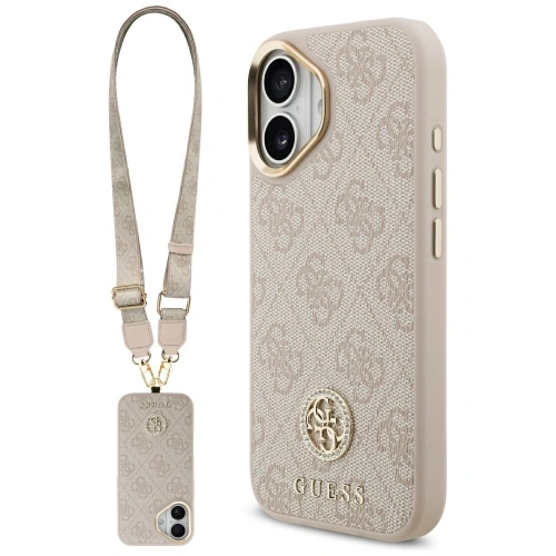 Etui Guess 4G Strass Logo & Big Strap Metal Buttons MagSafe do Apple iPhone 17 różowy