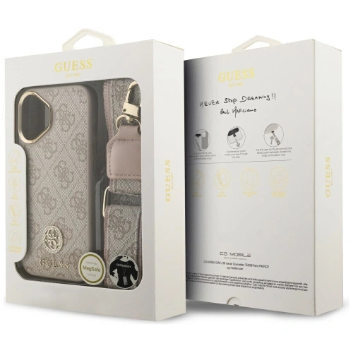Etui Guess 4G Strass Logo & Big Strap Metal Buttons MagSafe do Apple iPhone 17 różowy