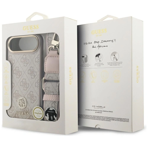 Etui Guess 4G Strass Logo & Big Strap Metal Buttons MagSafe do Apple iPhone Air różowy