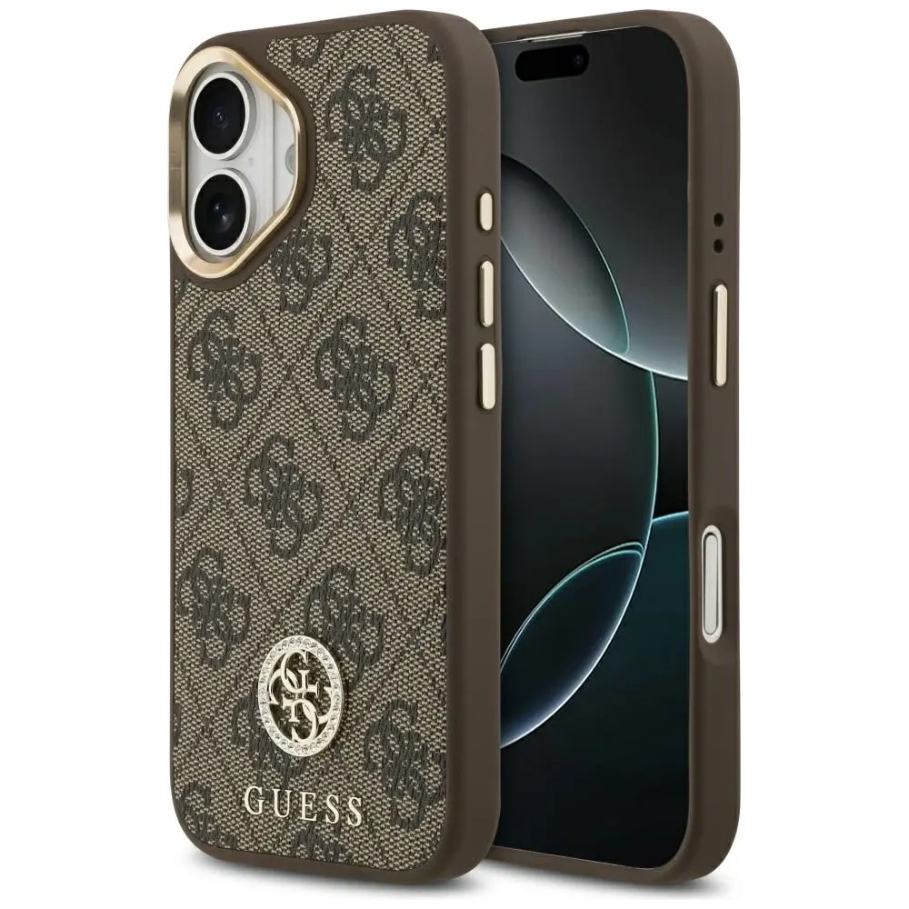 Etui Guess 4G Strass Logo MagSafe do Apple iPhone 17 brązowy