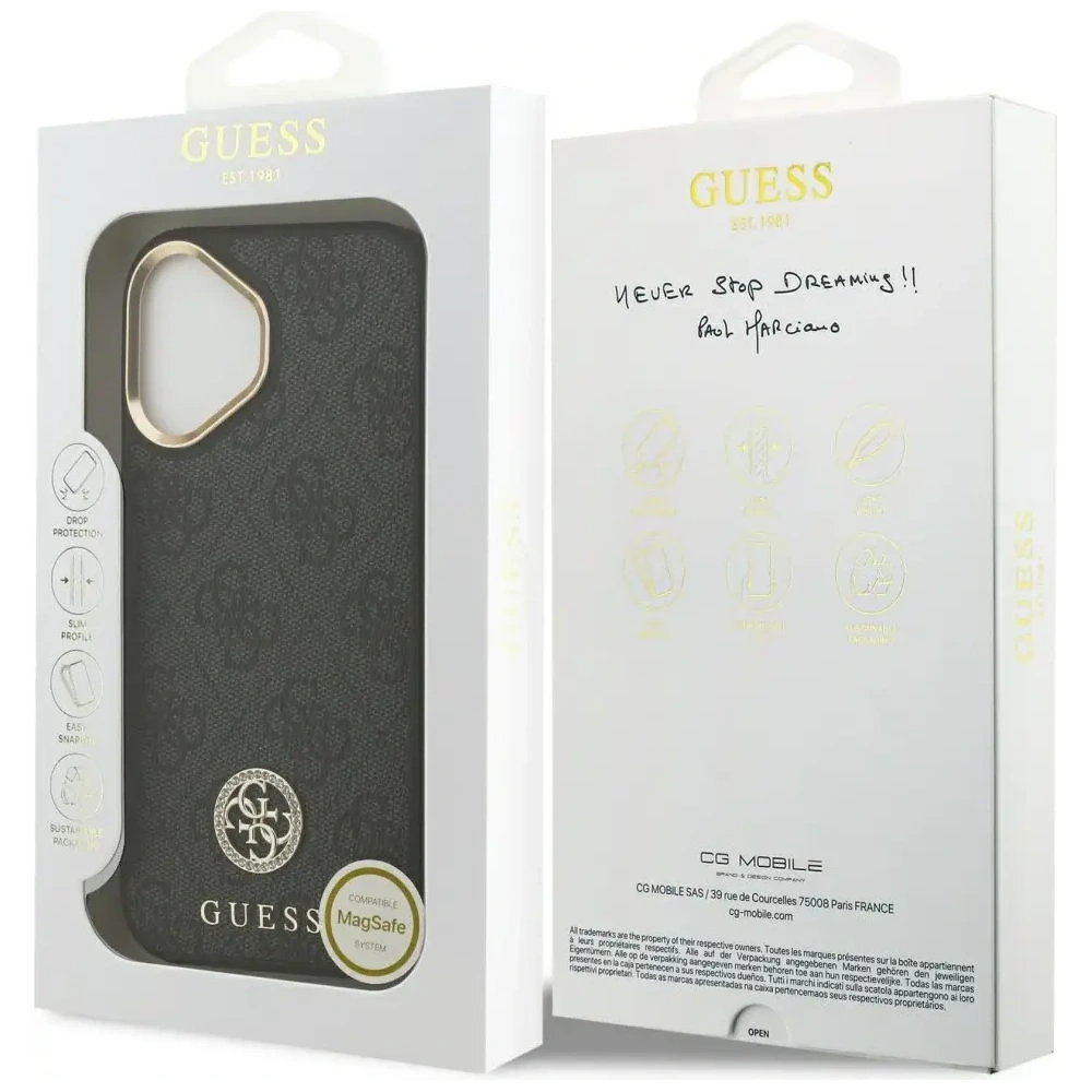 Etui Guess 4G Strass Logo MagSafe do Apple iPhone 17 czarny