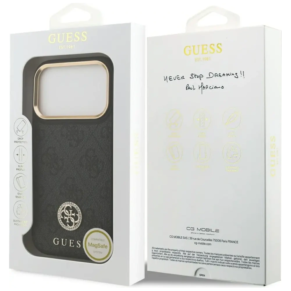 Etui Guess 4G Strass Logo MagSafe do Apple iPhone 17 Pro czarny