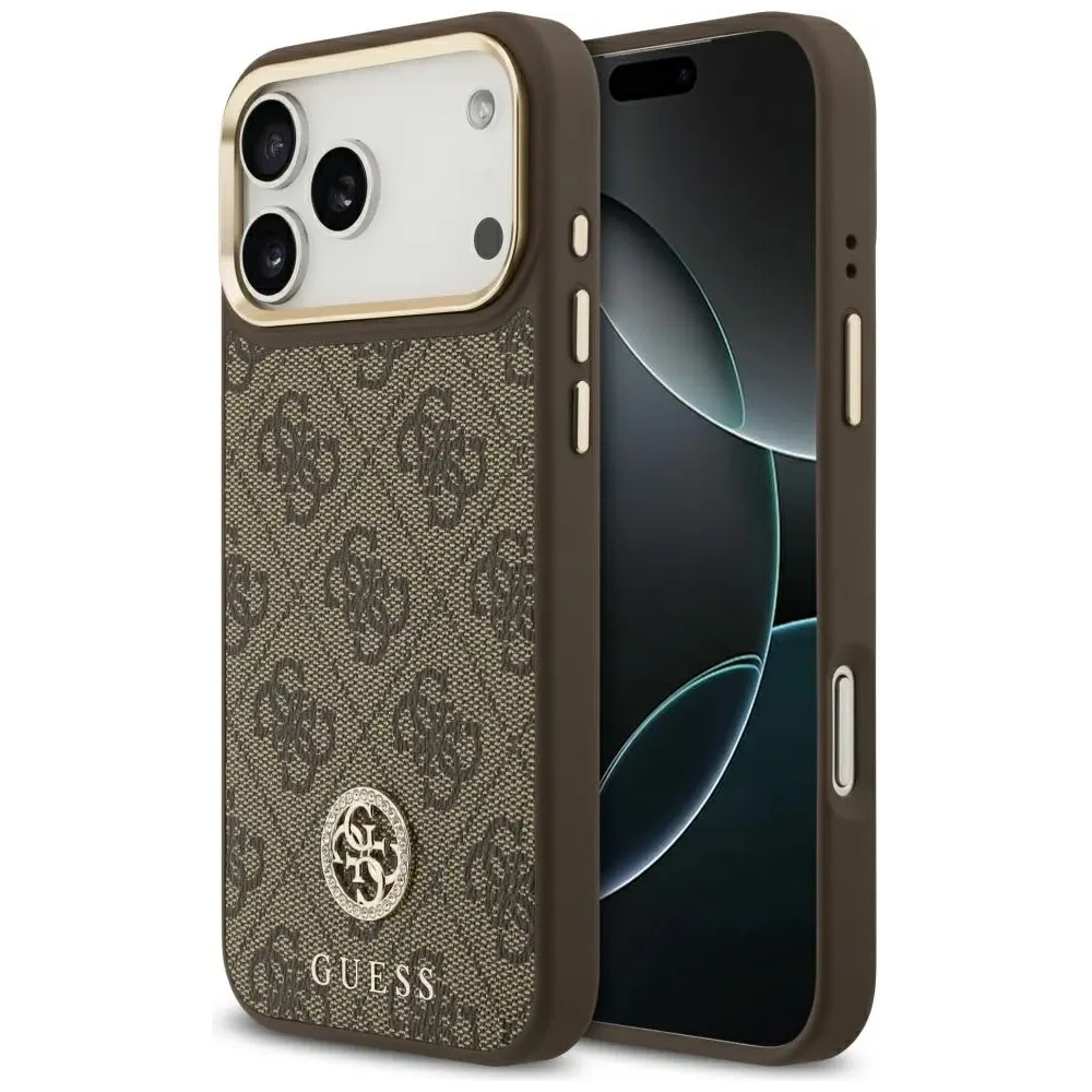 Etui Guess 4G Strass Logo MagSafe do Apple iPhone 17 Pro Max brązowy