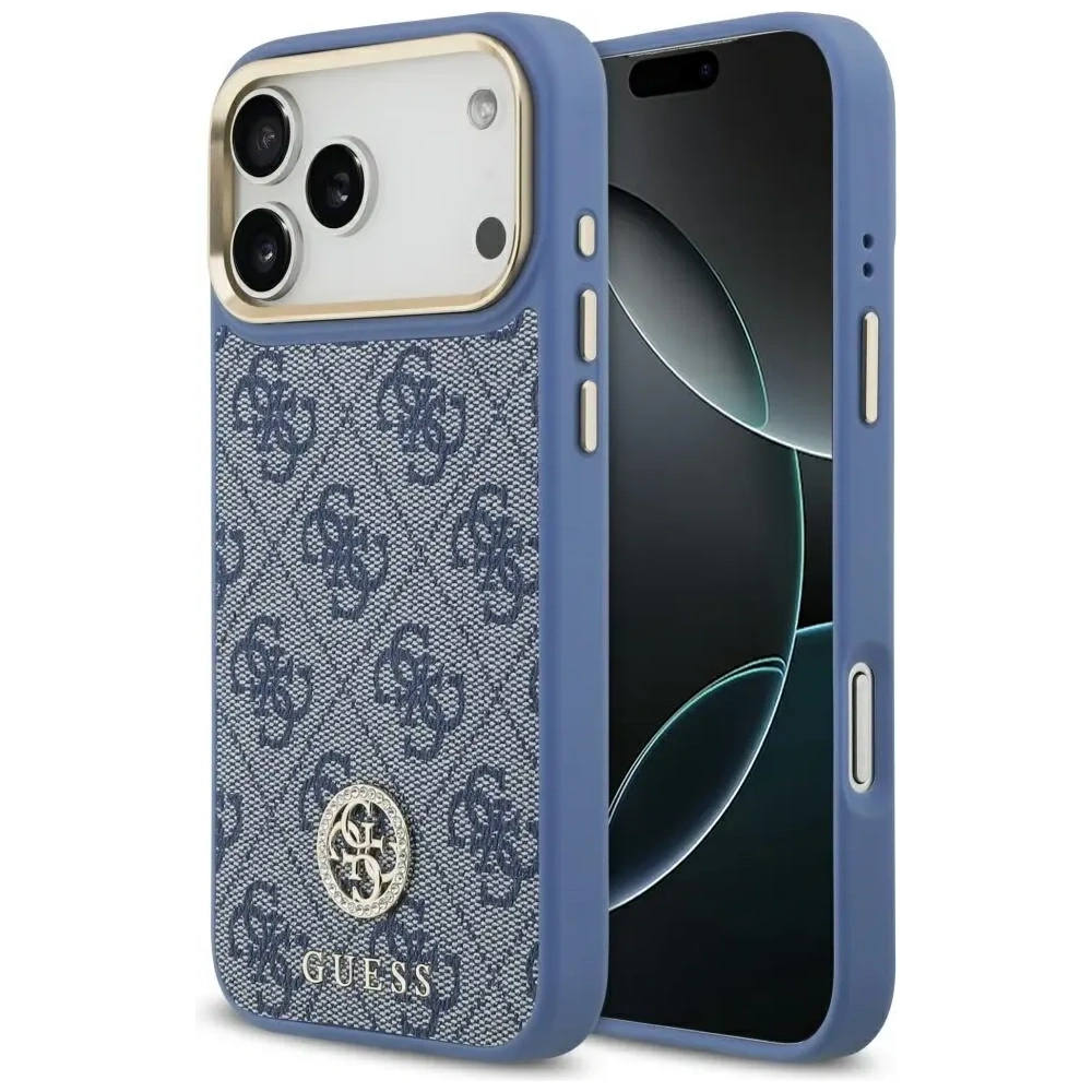 Etui Guess 4G Strass Logo MagSafe do Apple iPhone 17 Pro Max niebieski