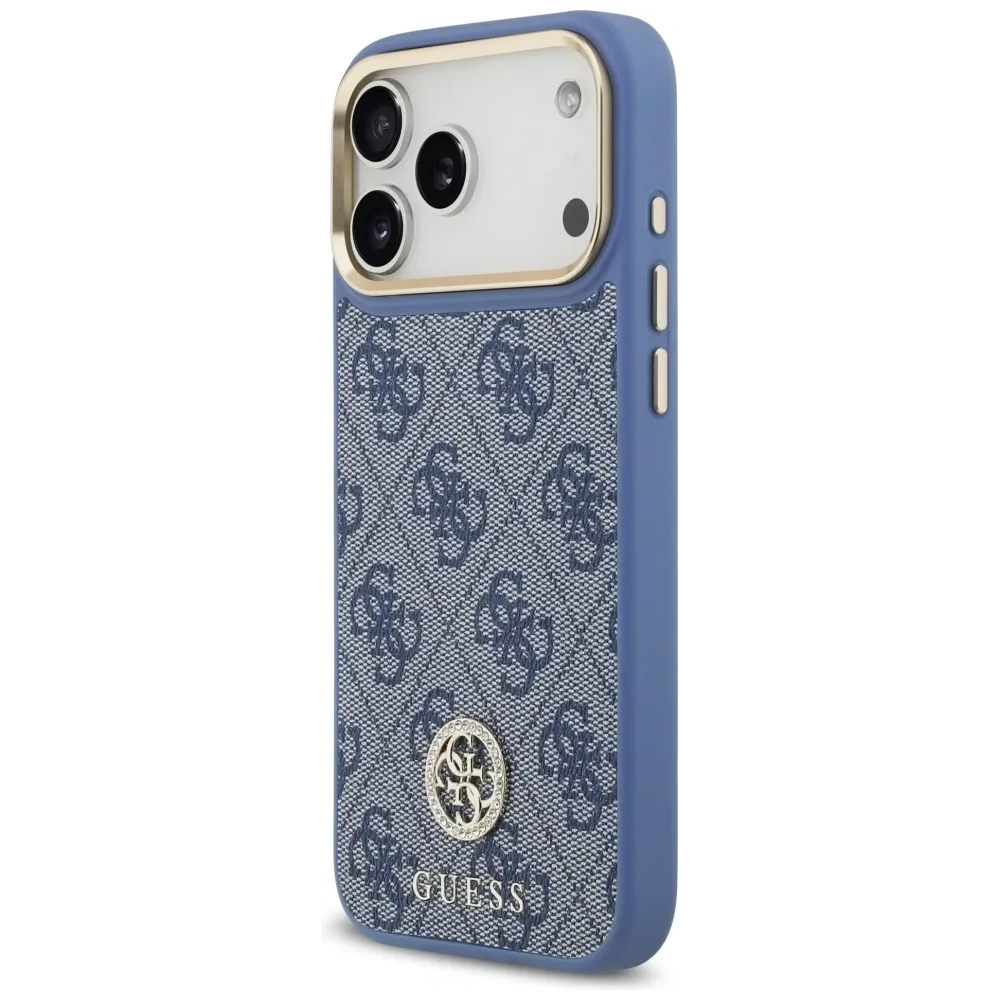 Etui Guess 4G Strass Logo MagSafe do Apple iPhone 17 Pro Max niebieski