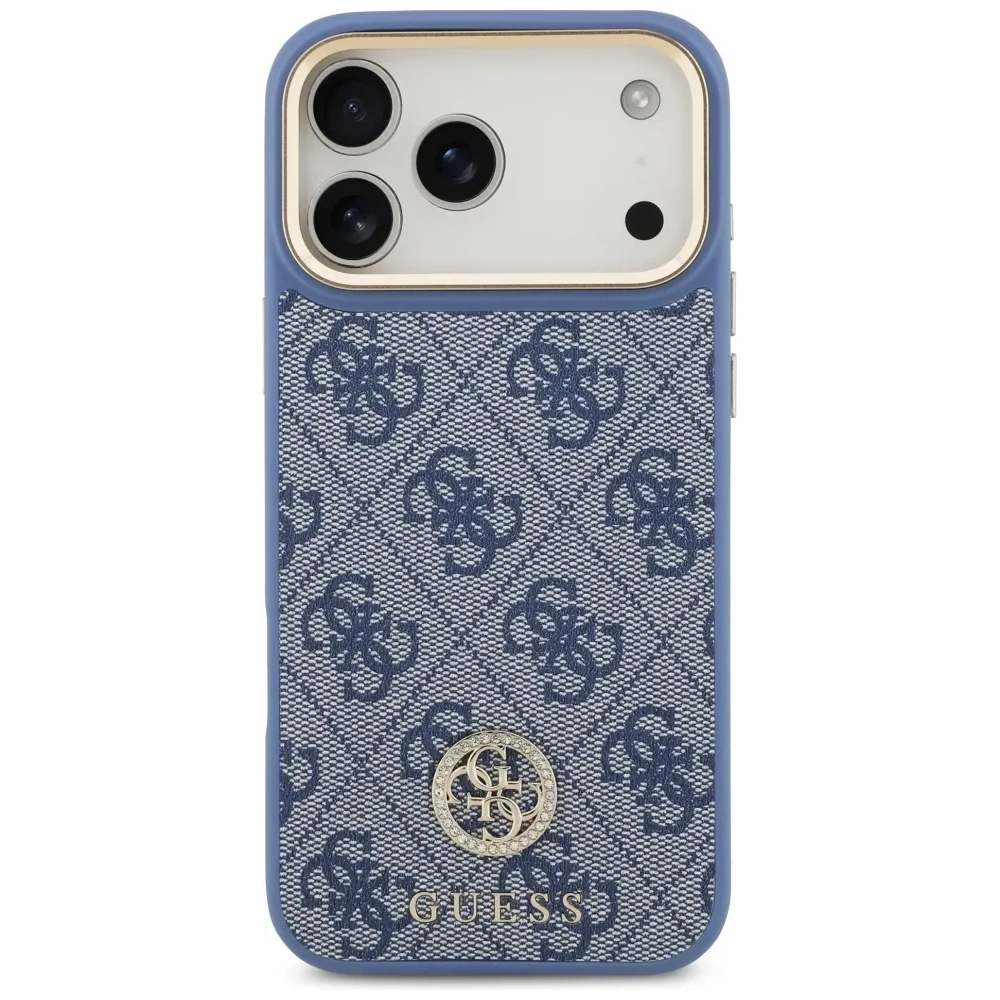 Etui Guess 4G Strass Logo MagSafe do Apple iPhone 17 Pro Max niebieski