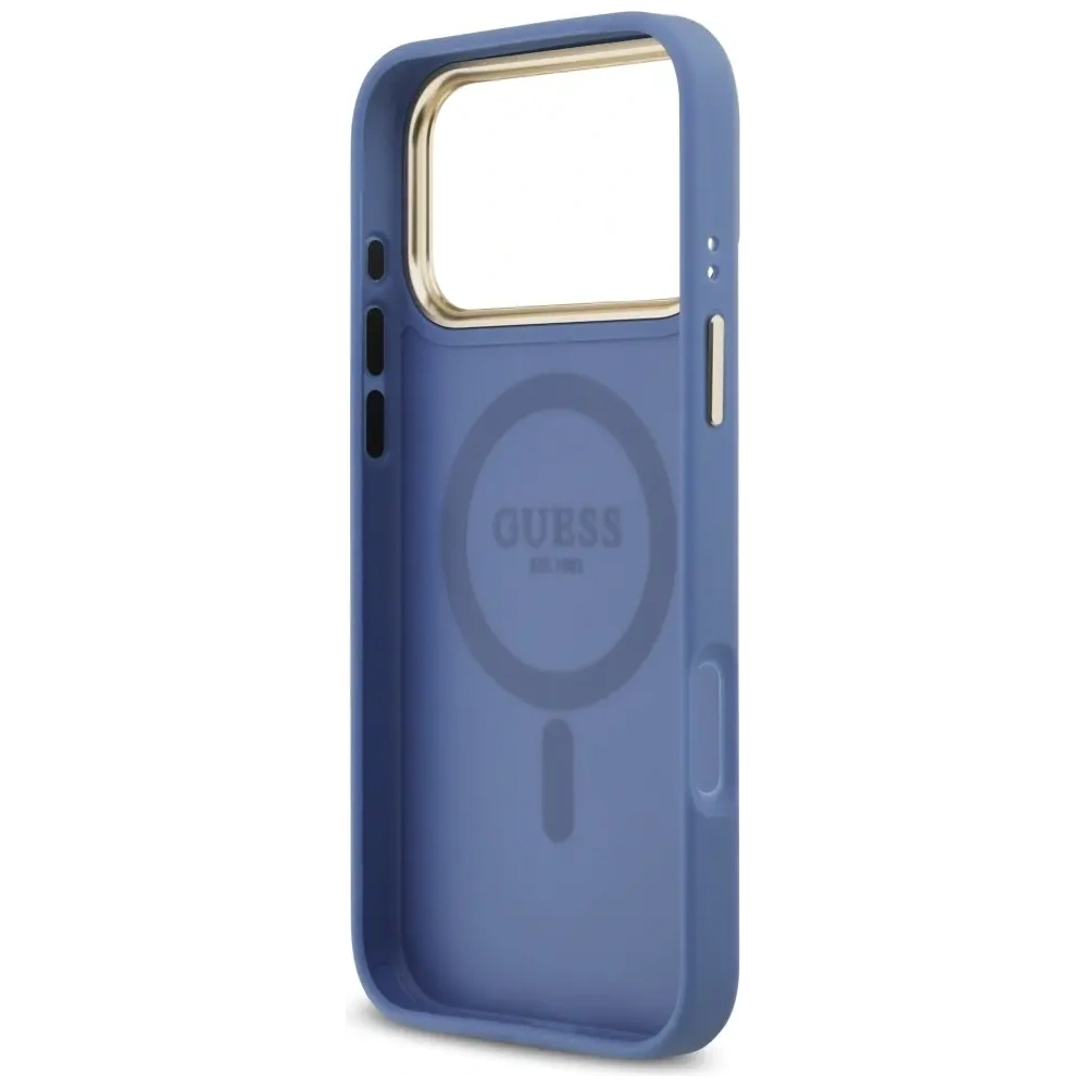 Etui Guess 4G Strass Logo MagSafe do Apple iPhone 17 Pro Max niebieski