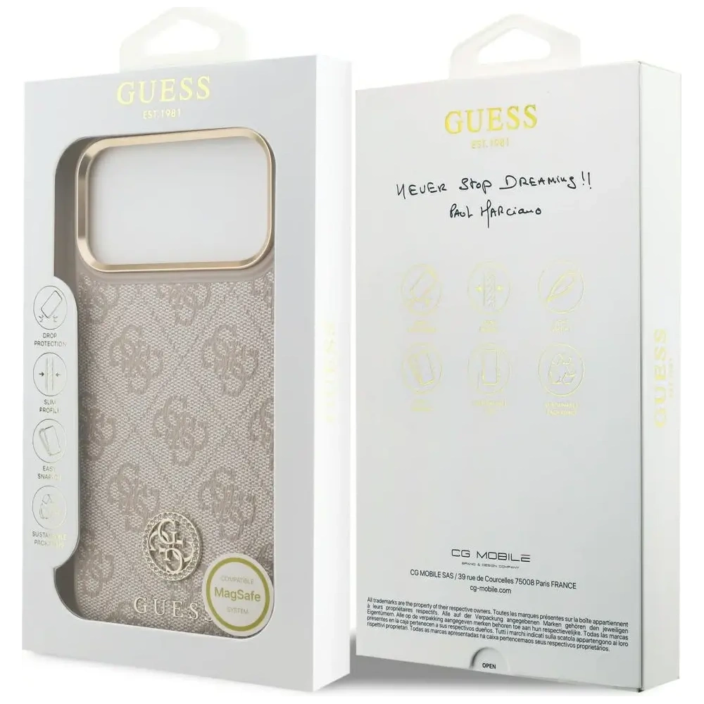Etui Guess 4G Strass Logo MagSafe do Apple iPhone 17 Pro Max różowy