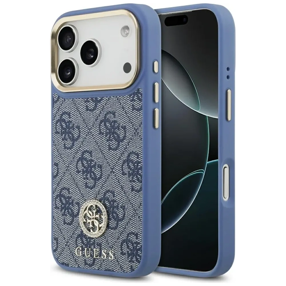 Etui Guess 4G Strass Logo MagSafe do Apple iPhone 17 Pro niebieski