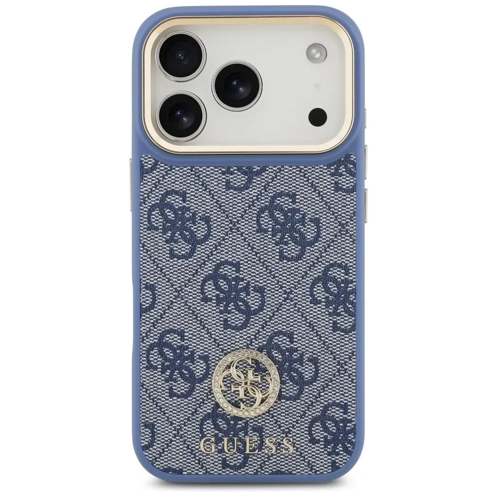 Etui Guess 4G Strass Logo MagSafe do Apple iPhone 17 Pro niebieski